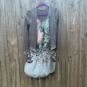 Custo Barcelona Grey Floral Mini Dress with Cardigan Silk Blend